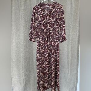 Ces Femme Anthropologie Long Sleeve Cinch Waist Floral Maxi Dress Size M